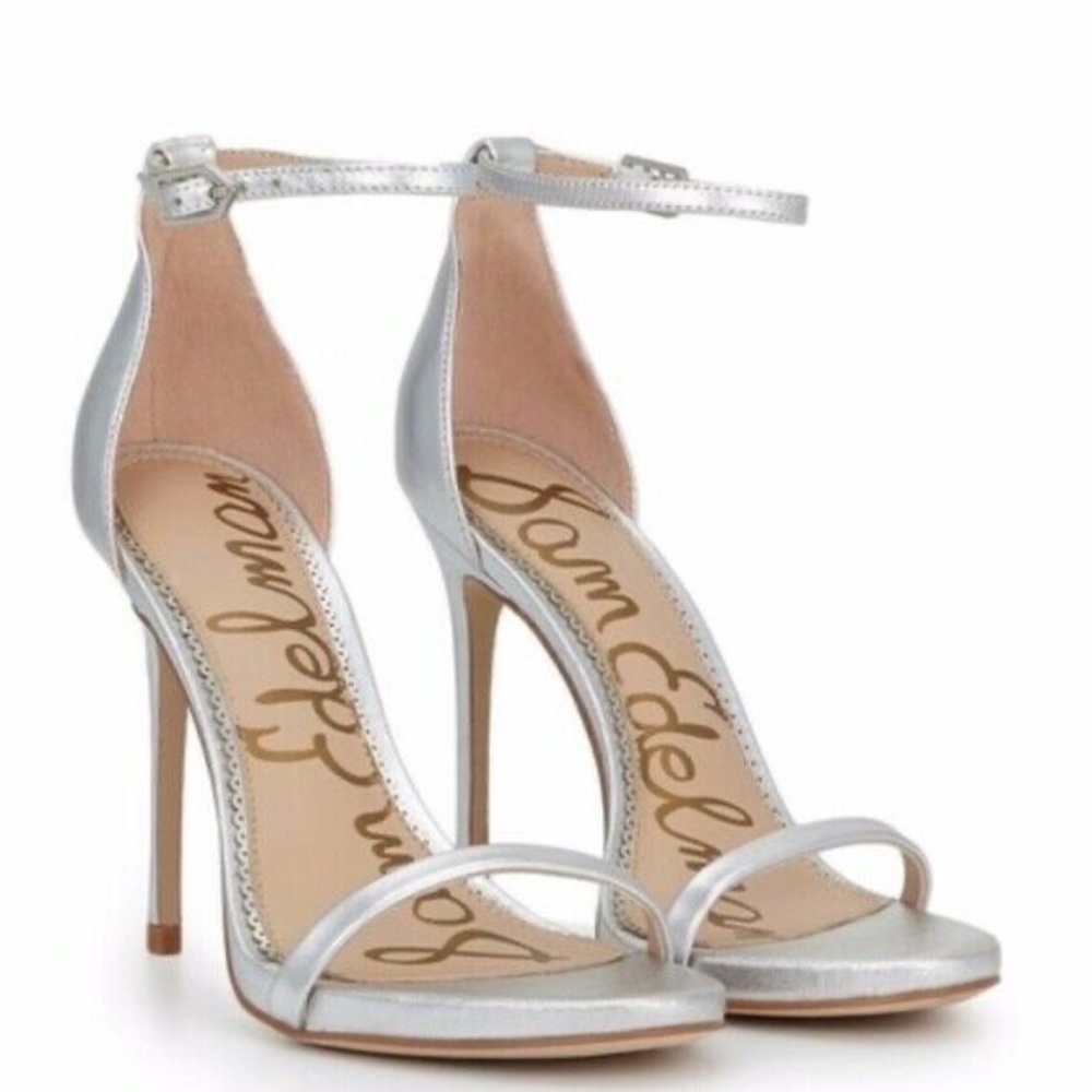 Sam Edelman Ariella silver ankle strap stiletto